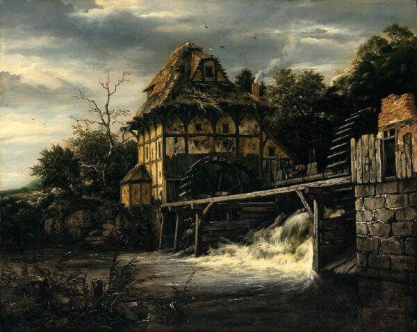 Two Undershot Water-Mills with Men Opening a Sluice by Jacob Isaackszoon van Ruisdael, hand-painted oil painting reproduction