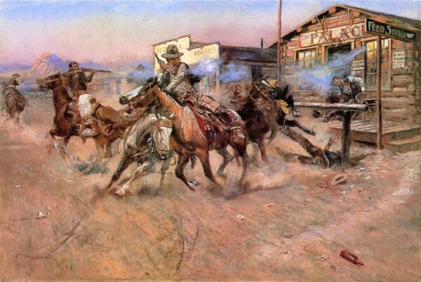 Smoke of a .45 by Charles Marion Russell, hand-painted oil painting reproduction