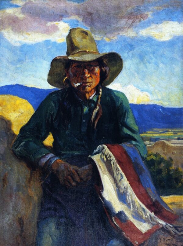 Smoking Apache Taos New Mexico by Mathias J Alten, hand-painted oil painting reproduction
