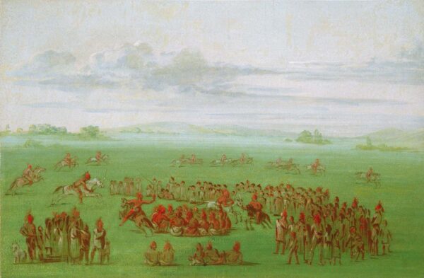 Smoking Horses, a Curious Custom of the Sauk and Fox by George Catlin, hand-painted oil reproduction