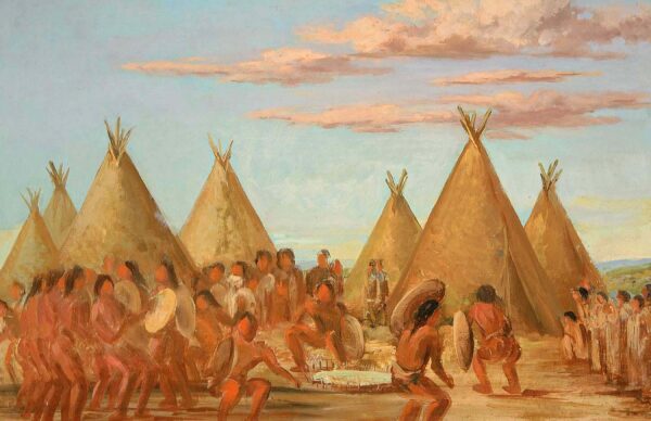 Smoking the Shield by George Catlin, hand-painted oil reproduction