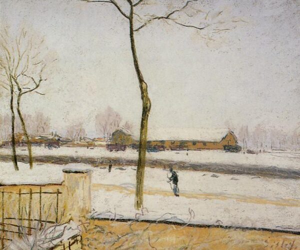 Snow Scene – Moret Station by Alfred Sisley, hand-painted oil painting reproduction