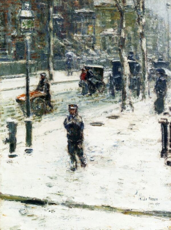 Snow Storm, Fifth Avenue, New York by Frederick Childe Hassam, hand-painted oil painting reproduction