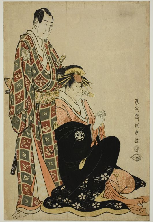 Segawa Kikunojo III and Sawamura Sojuro III by Toshusai Sharaku, hand-painted oil reproduction