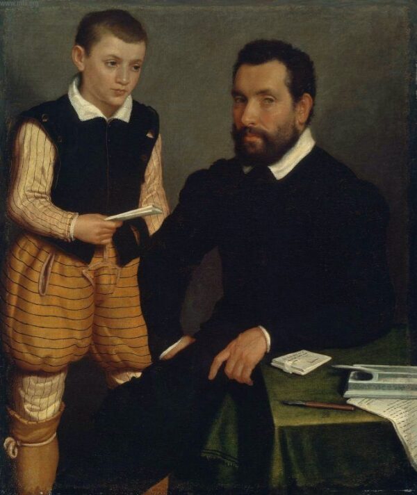 Portrait of a Man and a Boy (Count Alborghetti & Son) by Giovanni Battista Moroni, hand-painted oil painting reproduction