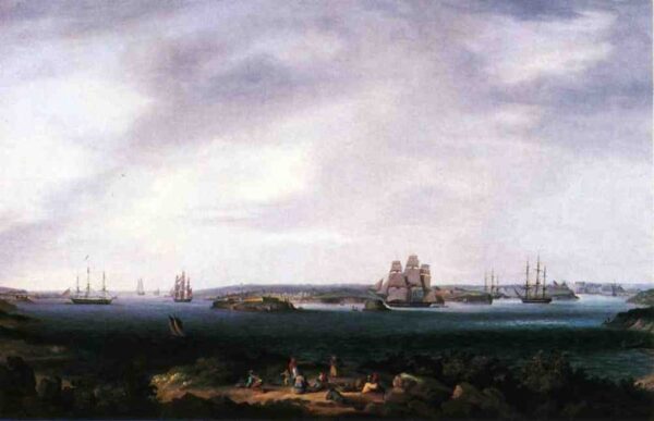 American Warships Anchored at Port Mahon, Spain by Thomas Birch, hand-painted oil painting reproduction