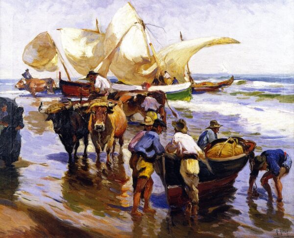 Spanish Sardine Fishers by Mathias J Alten, hand-painted oil painting reproduction