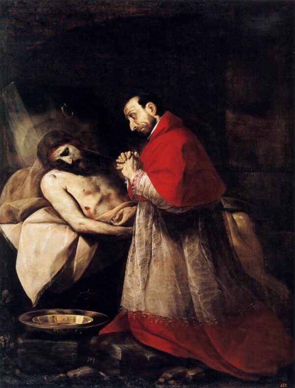 St Carlo Borromeo Adoring Christ by Giovanni Battista Crespi, hand-painted oil painting reproduction