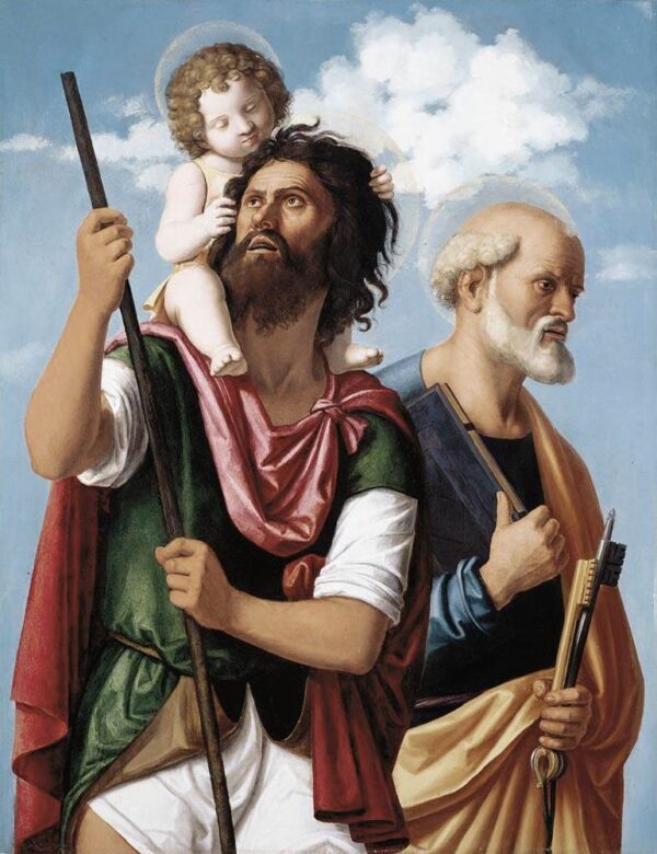 St Christopher with the Infant Christ and St Peter by Cima da Conegliano, hand-painted oil painting reproduction