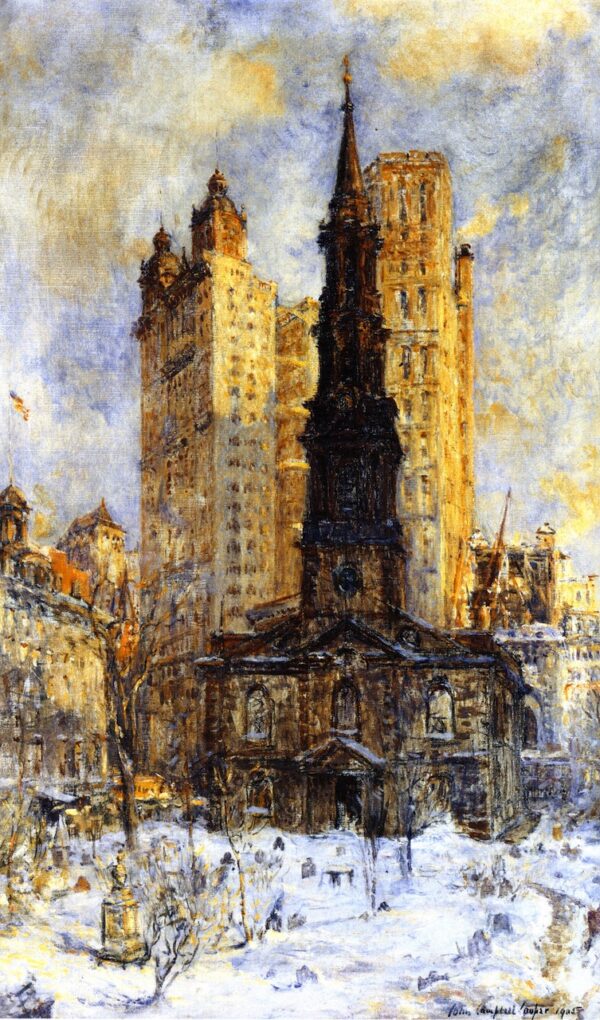 St Pauls Chapel by Colin Campbell Cooper, hand-painted oil painting reproduction