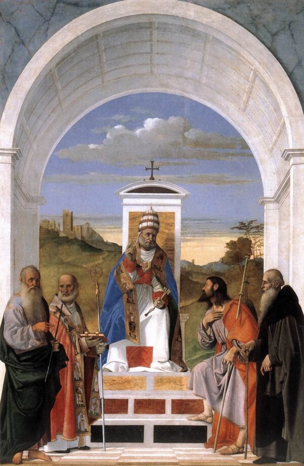 St Peter Enthroned and Four Saints by Marco Basaiti, hand-painted oil painting reproduction