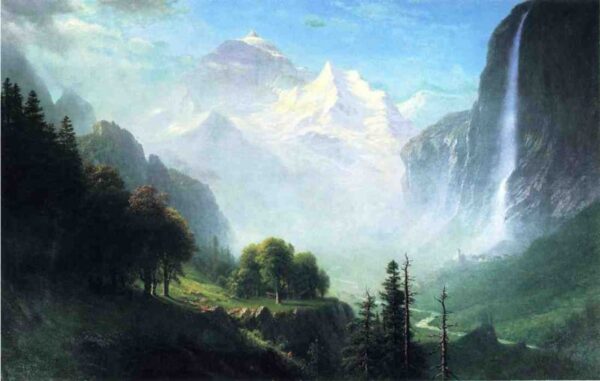 Staubbach Falls, Near Lauterbrunnen, Switzerland by Albert Bierstadt, hand-painted oil painting reproduction