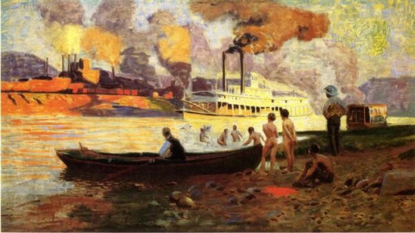 Steamboat on the Ohio by Thomas Pollock Anshutz, hand-painted oil painting reproduction