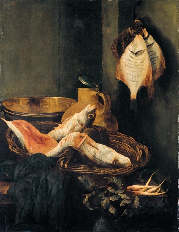 Still-Life with Fish in Basket by Abraham van Beyeren, hand-painted oil painting reproduction