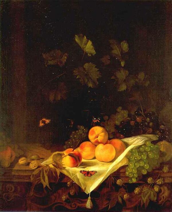 Still life with Peaches and Grapes by Abraham van Calraet, hand-painted oil painting reproduction