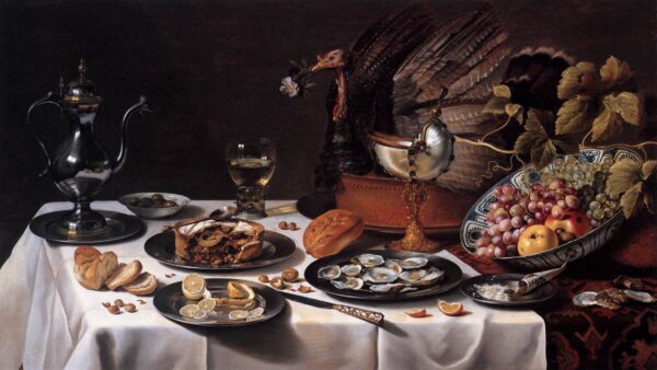 Still life with Turkey Pie by Pieter Claesz, hand-painted oil painting reproduction