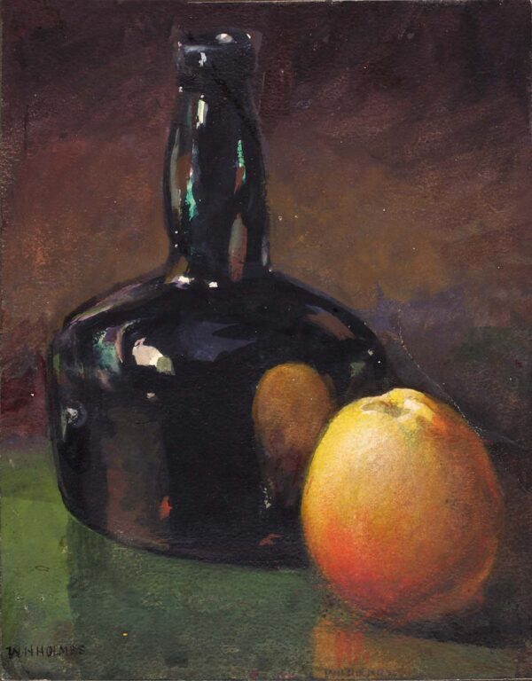 Still Life – Apple and Bottle by William Henry Holmes, hand-painted oil painting reproduction