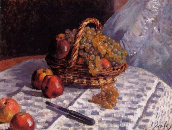 Still Life – Apples and Grapes by Alfred Sisley, hand-painted oil painting reproduction
