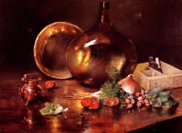 Still Life Brass and Glass by William Merritt Chase, hand-painted oil painting reproduction