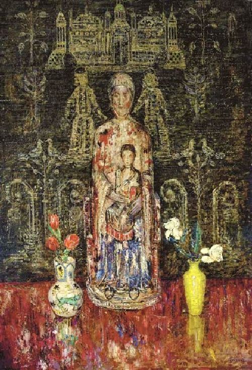 Still Life With Sculpture of Mother And Child by Henry Dearth, hand-painted oil reproduction