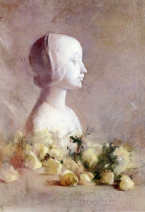 Still Life with Bust and White Roses by Emil Carlsen, hand-painted oil reproduction