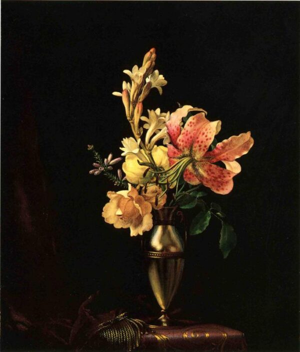 Still Life with Flowers in a Silver Vase by Martin Johnson Heade, hand-painted oil painting reproduction