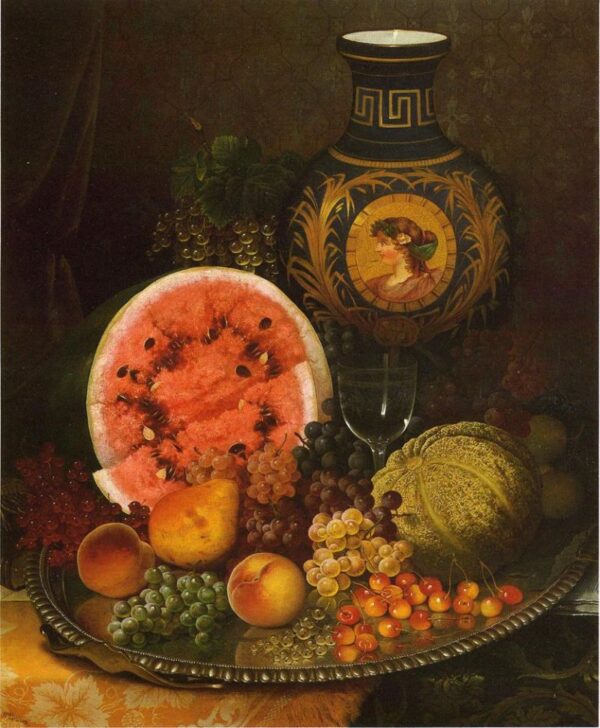 Still Life with Fruit and Vase by William Mason Brown, hand-painted oil painting reproduction