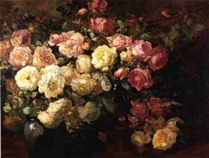 Still Life with White and Pink Roses by Franz Bischoff, hand-painted oil painting reproduction