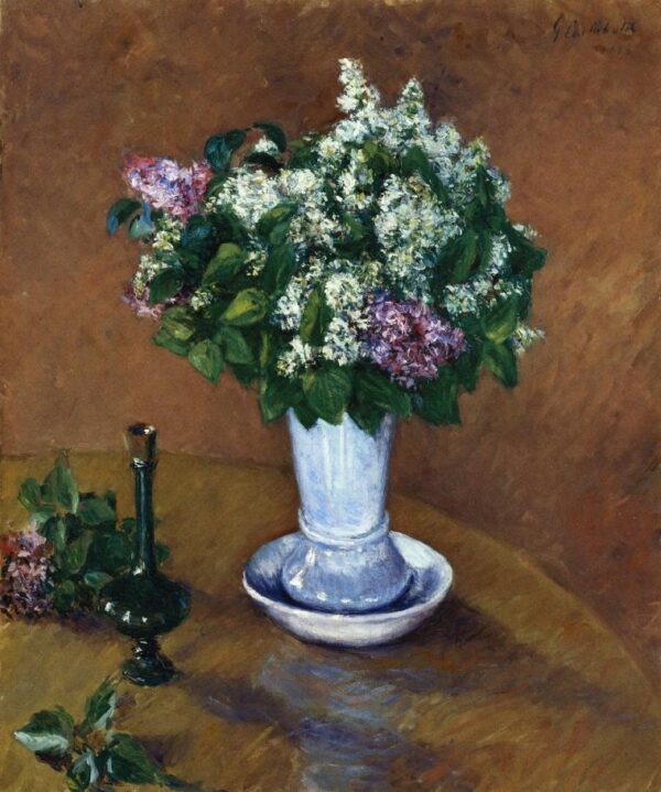 Still Life with a Vase of Lilacs by Gustave Caillebotte, hand-painted oil painting reproduction