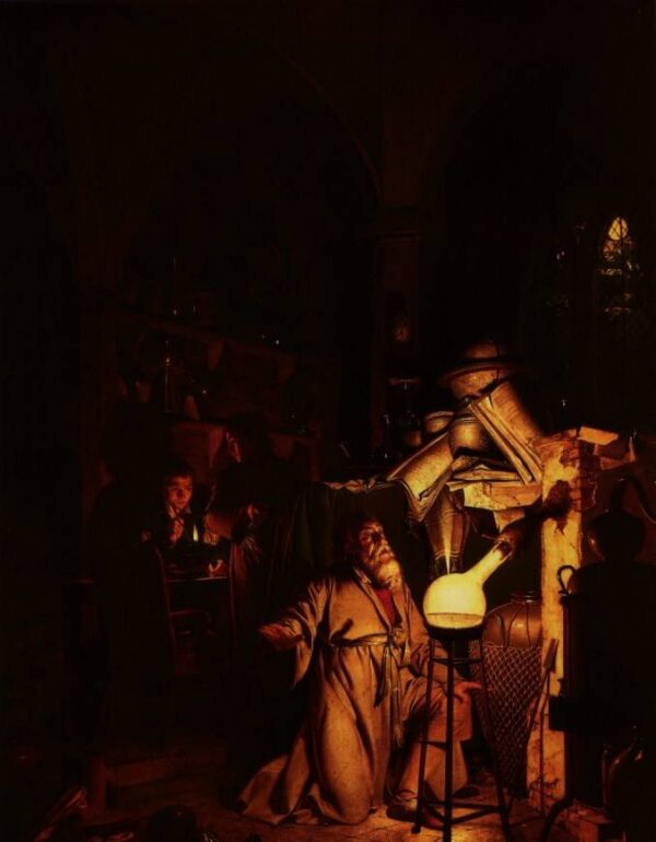 The Alchemist in Search of the Philosopher’s Stone by Joseph Wright, hand-painted oil painting reproduction