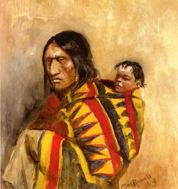 Stone-in-Moccasin Woman by Charles Marion Russell, hand-painted oil painting reproduction