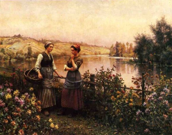 Stopping for Conversation by Daniel Ridgway Knight, hand-painted oil painting reproduction