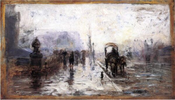 Street Scene with Carriage by Theodore Clement Steele, hand-painted oil painting reproduction