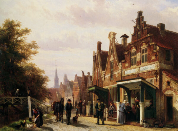 Street Scene with Figures by Cornelis Springer, hand-painted oil painting reproduction