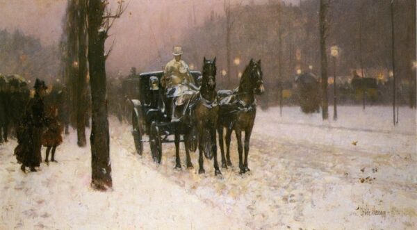 Street Scene with Hansom Cab by Frederick Childe Hassam, hand-painted oil painting reproduction