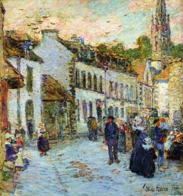 Street in Pont Aven – Evening by Frederick Childe Hassam, hand-painted oil painting reproduction
