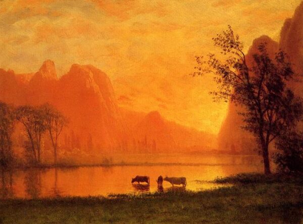 Sundown at Yosemite by Albert Bierstadt, hand-painted oil painting reproduction