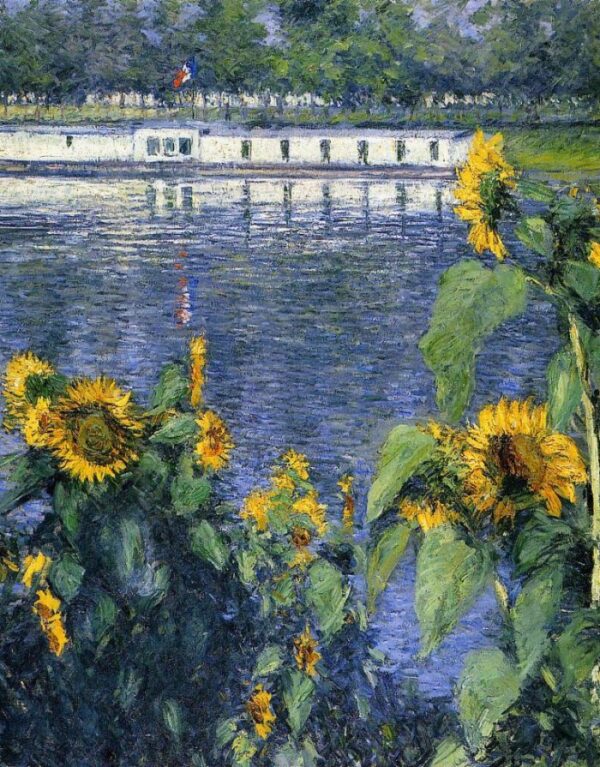 Sunflowers on the Banks of the Seine by Gustave Caillebotte, hand-painted oil painting reproduction