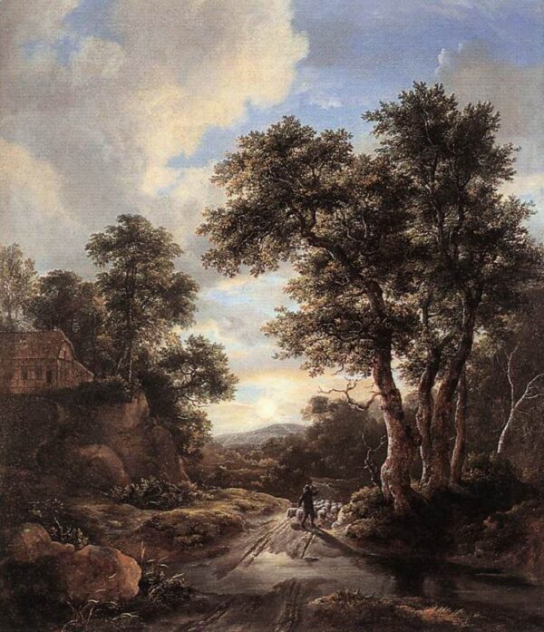Sunrise in a Wood by Jacob Isaackszoon van Ruisdael, hand-painted oil painting reproduction