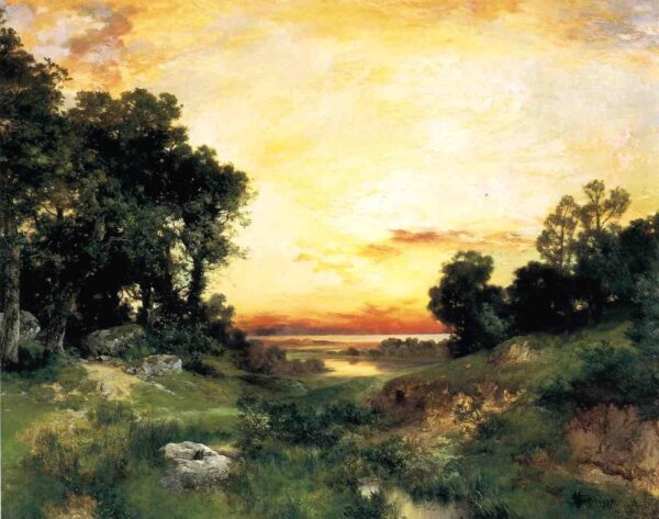 Sunset Long Island Sound by Thomas Moran, hand-painted oil painting reproduction