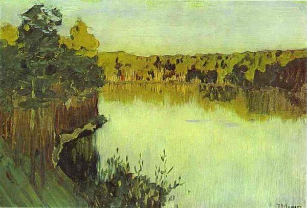 Sunset Over A Forest Lake by Isaac Levitan, hand-painted oil painting reproduction
