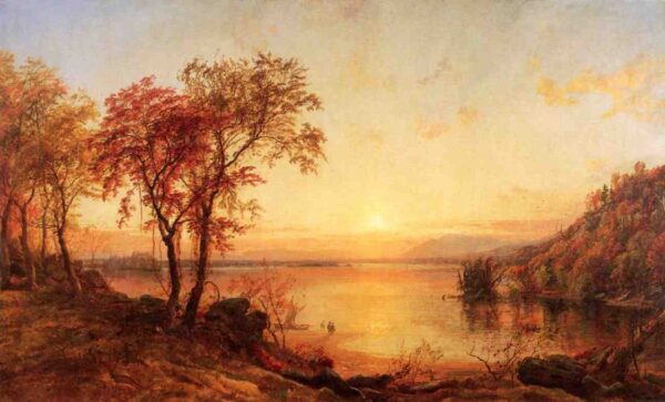 Sunset at Greenwood Lake by Jasper Francis Cropsey, hand-painted oil painting reproduction