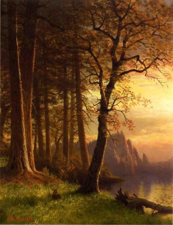 Sunset in California, Yosemite by Albert Bierstadt, hand-painted oil painting reproduction