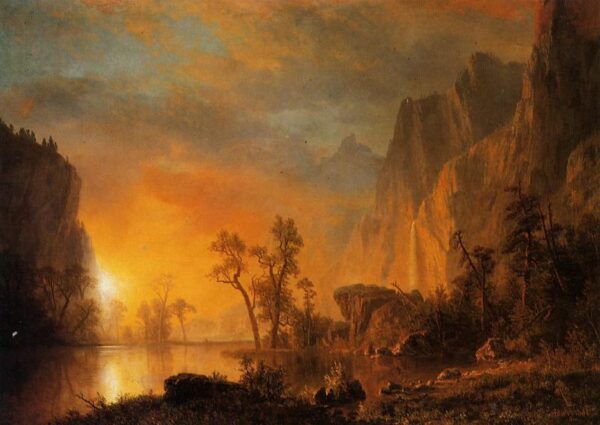 Sunset in the Rockies by Albert Bierstadt, hand-painted oil painting reproduction