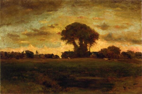 Sunset on a Meadow by George Inness, hand-painted oil painting reproduction