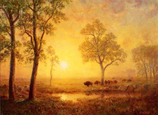 Sunset on the Mountain by Albert Bierstadt, hand-painted oil painting reproduction