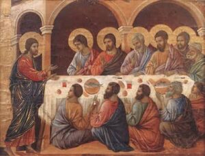 Appearence While the Apostles are at Table by Duccio di Buoninsegna, hand-painted oil painting reproduction