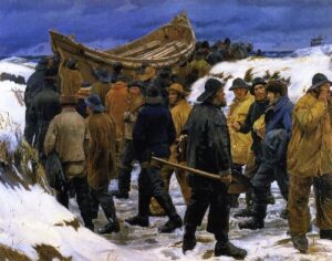 Taking the Lifeboat Through the Dunes by Michael Peter Ancher, hand-painted oil painting reproduction