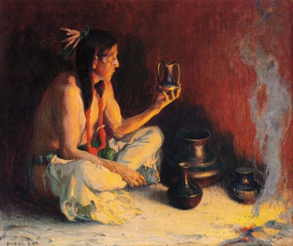 Taos Indian and Pottery by E Irving Couse, hand-painted oil painting reproduction