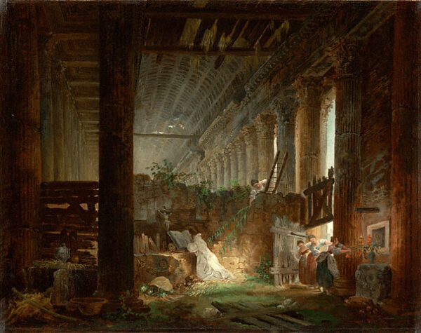 A Hermit Praying in the Ruins of a Roman Temple by Hubert Robert, hand-painted oil painting reproduction